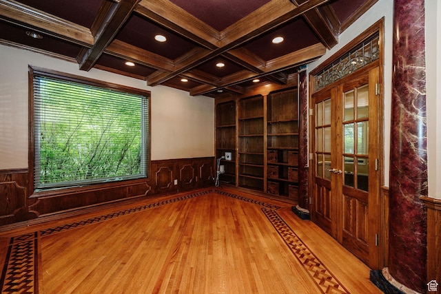 1387 E 260 N, Logan, UT 84321 - unfurnished room featuring french doors, ornamental molding, coffered ceiling, and beam ceiling