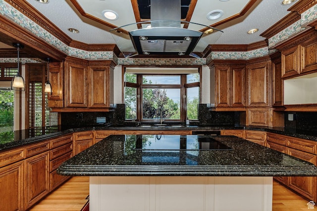 1387 E 260 N, Logan, UT 84321 - kitchen with a center island, light hardwood / wood-style flooring, dark stone countertops, and sink