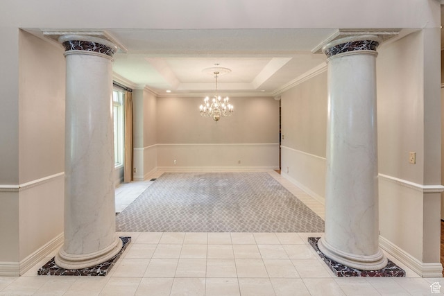 1387 E 260 N, Logan, UT 84321 - carpeted empty room with a chandelier, ornamental molding, and decorative columns