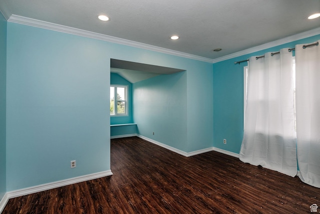 1387 E 260 N, Logan, UT 84321 - unfurnished room featuring dark wood-type flooring, vaulted ceiling, and ornamental molding