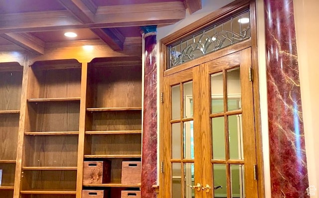 1387 E 260 N, Logan, UT 84321 - details featuring beam ceiling, french doors, and coffered ceiling