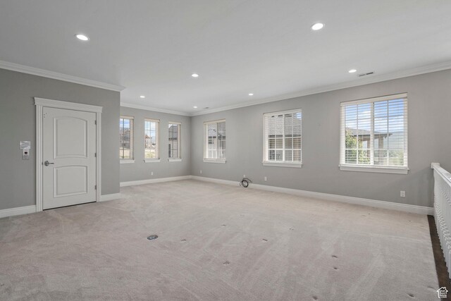 3128 E Hunters Ridge Way, Heber City, UT 84032 - unfurnished room with ornamental molding, recessed lighting, light carpet, and baseboards