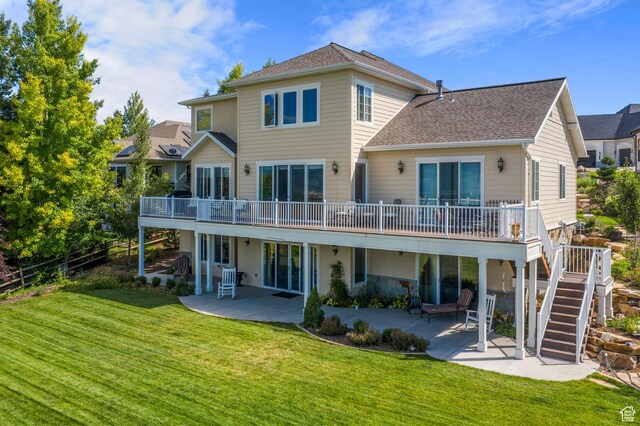 3128 E Hunters Ridge Way, Heber City, UT 84032 - back of house featuring a patio, a deck, stairway, and a yard