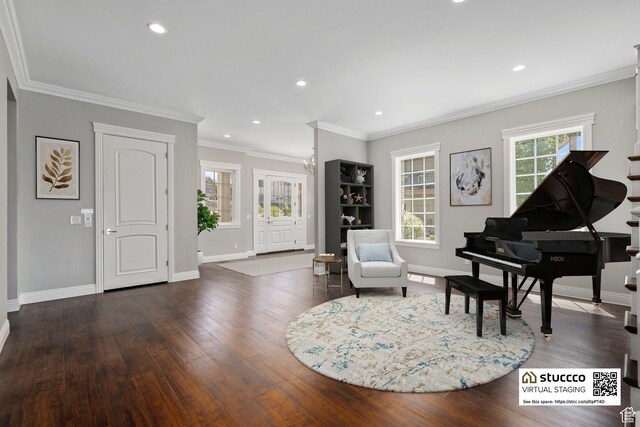 3128 E Hunters Ridge Way, Heber City, UT 84032 - living area featuring baseboards, wood finished floors, recessed lighting, and ornamental molding