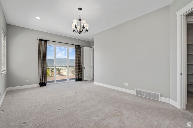 3128 E Hunters Ridge Way, Heber City, UT 84032 - empty room featuring a chandelier, carpet flooring, baseboards, and recessed lighting