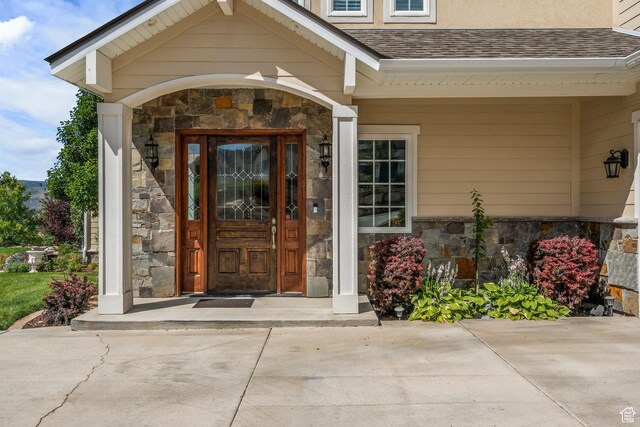 3128 E Hunters Ridge Way, Heber City, UT 84032 - entrance to property with stone siding and roof with shingles