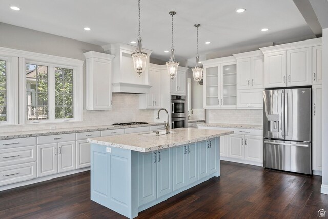 3128 E Hunters Ridge Way, Heber City, UT 84032 - kitchen featuring appliances with stainless steel finishes, a sink, white cabinetry, dark wood-style flooring, and recessed lighting
