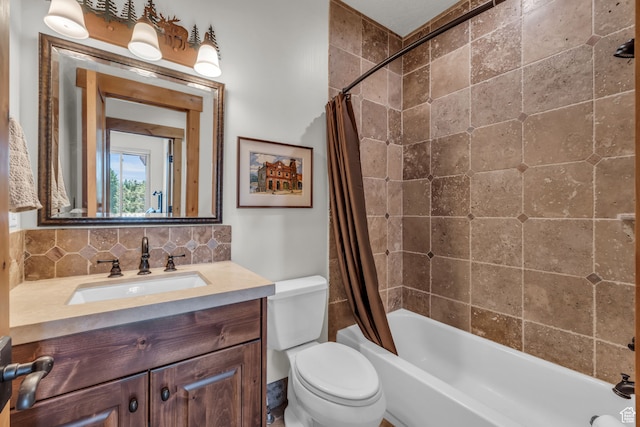 1126 Station Loop Rd, Park City, UT 84098 - full bathroom featuring toilet, vanity, shower / bath combo, and tasteful backsplash