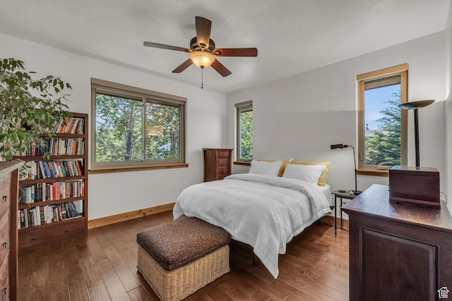 1126 Station Loop Rd, Park City, UT 84098 - bedroom featuring dark hardwood / wood-style floors, ceiling fan, and multiple windows