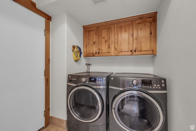1126 Station Loop Rd, Park City, UT 84098 - laundry room with cabinets, washing machine and dryer, and light tile flooring