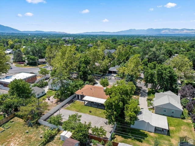 birds eye view of property featuring a mountain view