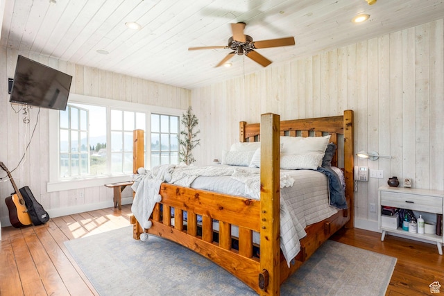1380 S Mills Ln, Heber City, UT 84032 - bedroom featuring wooden ceiling, hardwood / wood-style flooring, wooden walls, baseboards, and recessed lighting