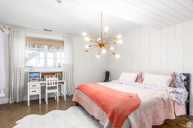 bedroom featuring a chandelier