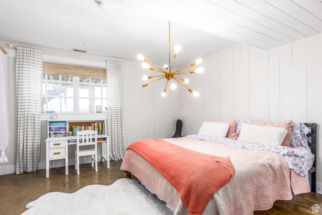 1380 S Mills Ln, Heber City, UT 84032 - bedroom with a chandelier, concrete flooring, and wooden ceiling