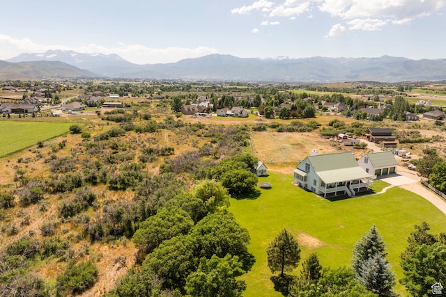 drone / aerial view featuring a mountain view