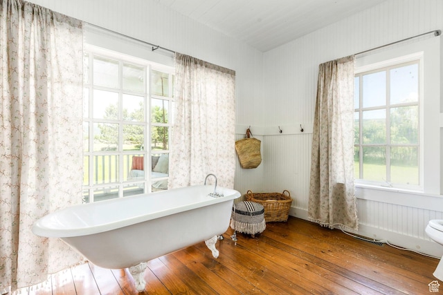 1380 S Mills Ln, Heber City, UT 84032 - full bathroom with wood-type flooring, a freestanding bath, and wallpapered walls