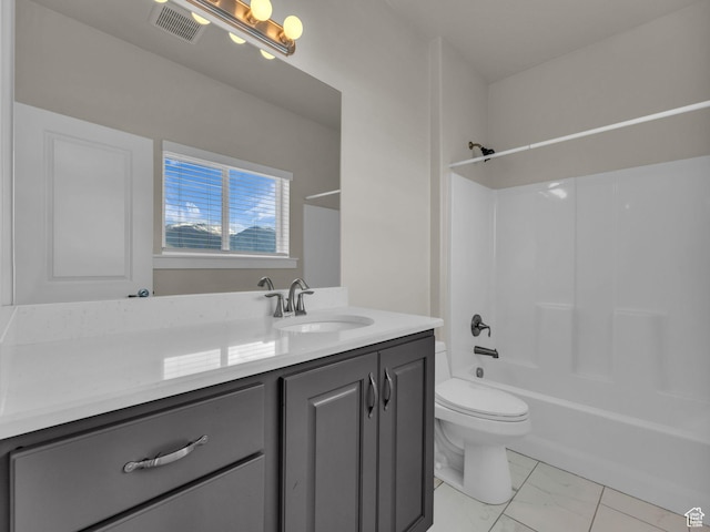 2562 E 80 S, Spanish Fork, UT 84660 - full bathroom with visible vents, vanity, marble finish floor, shower / bathtub combination, and toilet