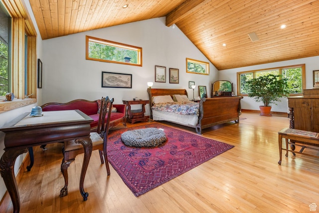 9443 E Wild Clematis Ln Unit 1, Brighton, UT 84121 - bedroom with light wood-style floors, wood ceiling, multiple windows, and high vaulted ceiling