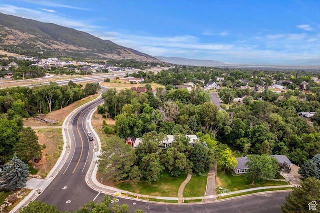 birds eye view of property featuring a mountain view