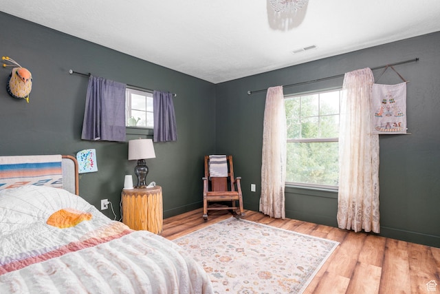 bedroom featuring multiple windows and wood-type flooring