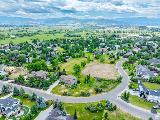 birds eye view of property featuring a mountain view