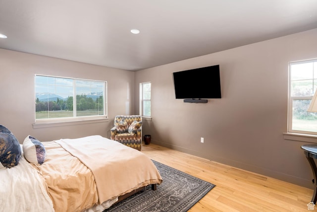 bedroom with multiple windows and wood-type flooring