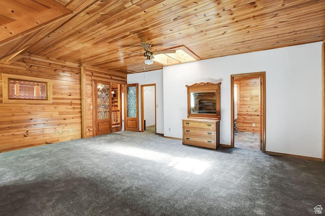11996 S 3600 W, Riverton, UT 84065 - unfurnished bedroom featuring a skylight, carpet, wood ceiling, wooden walls, and ensuite bath