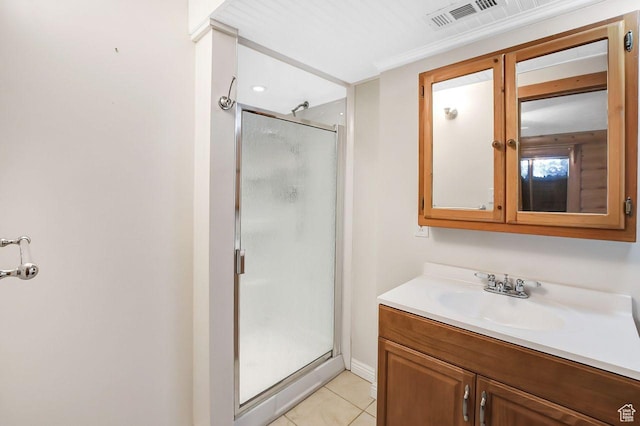 11996 S 3600 W, Riverton, UT 84065 - full bath with a stall shower, visible vents, vanity, and tile patterned floors