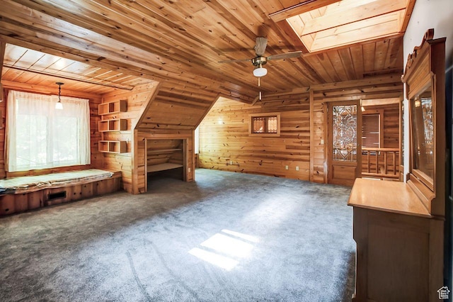 11996 S 3600 W, Riverton, UT 84065 - bonus room with carpet, ceiling fan, wooden walls, vaulted ceiling with skylight, and wooden ceiling