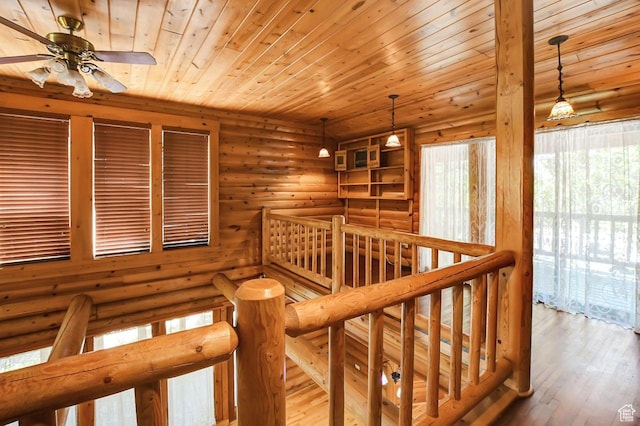 11996 S 3600 W, Riverton, UT 84065 - stairs featuring a ceiling fan, wooden ceiling, and wood finished floors