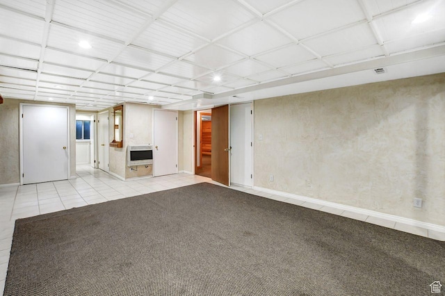 11996 S 3600 W, Riverton, UT 84065 - unfurnished living room with heating unit, light tile patterned floors, baseboards, and light colored carpet