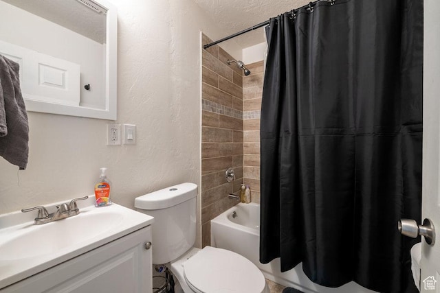 6 Park Ave, Tooele, UT 84074 - full bathroom featuring a textured wall, toilet, shower / bath combination with curtain, and vanity