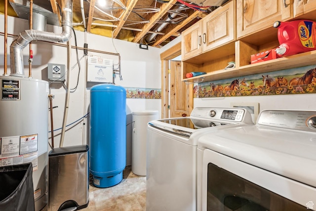 6690 N State Road 32, Peoa, UT 84061 - laundry area with water heater, cabinet space, and separate washer and dryer