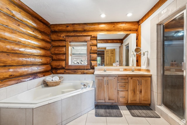 6690 N State Road 32, Peoa, UT 84061 - full bath with a garden tub, log walls, tile patterned floors, and a sink
