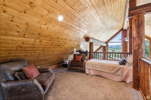 6690 N State Road 32, Peoa, UT 84061 - carpeted bedroom with wood walls, wood ceiling, and lofted ceiling