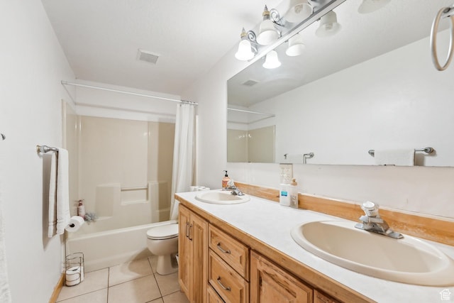 6690 N State Road 32, Peoa, UT 84061 - bathroom with tile patterned floors, shower / bath combination with curtain, visible vents, and a sink