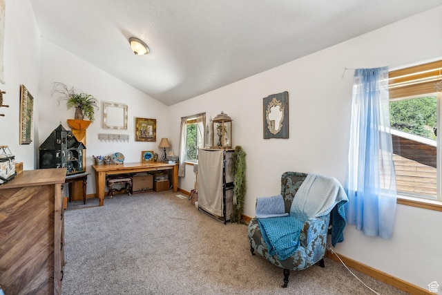 6690 N State Road 32, Peoa, UT 84061 - carpeted home office featuring baseboards and vaulted ceiling