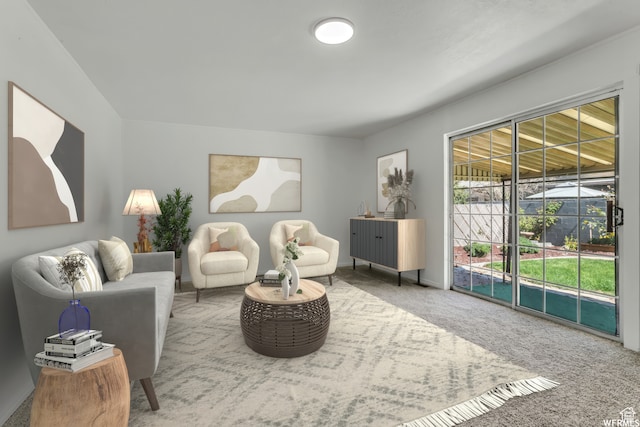 living area with carpet floors