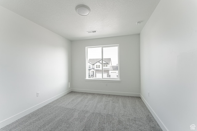 empty room with carpet flooring and a textured ceiling
