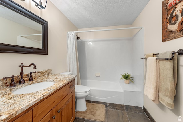 9065 Meadow Dr, Sundance, UT 84604 - full bath with vanity, toilet, shower / bath combo with shower curtain, and a textured ceiling