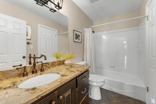 9065 Meadow Dr, Sundance, UT 84604 - full bathroom featuring toilet, vanity, and shower / bathtub combination with curtain