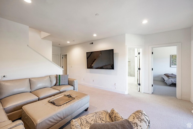 8389 N Pointe Dr, Park City, UT 84098 - living area with light colored carpet, baseboards, and recessed lighting