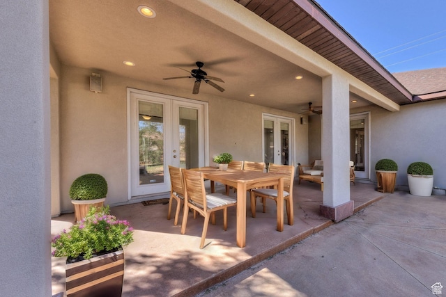 4119 Valle Del Sol Dr, Moab, UT 84532 - view of patio / terrace featuring french doors, a ceiling fan, and outdoor dining area