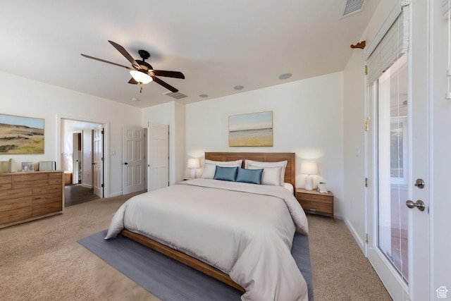 4119 Valle Del Sol Dr, Moab, UT 84532 - bedroom with visible vents, baseboards, a ceiling fan, and carpet