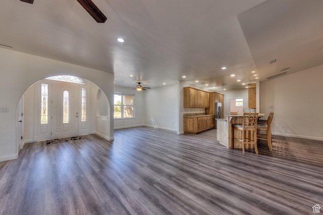 4119 Valle Del Sol Dr, Moab, UT 84532 - interior space with ceiling fan, baseboards, dark wood finished floors, and recessed lighting