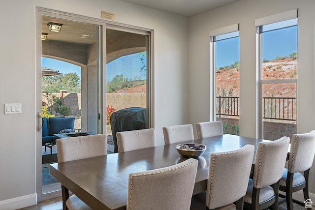 dining room featuring a wealth of natural light, baseboards, and wood finished floors