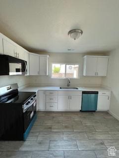 38 E 500 N, Tooele, UT 84074 - kitchen featuring stainless steel microwave, electric range oven, a sink, white cabinetry, and dishwashing machine