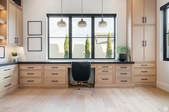 3905 S Quarry Ridge Dr, St George, UT 84790 - unfurnished office with built in desk and light hardwood / wood-style floors