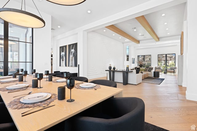 3905 S Quarry Ridge Dr, St George, UT 84790 - dining room featuring beam ceiling and light wood-type flooring