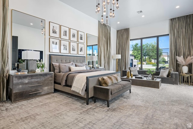 3905 S Quarry Ridge Dr, St George, UT 84790 - bedroom featuring light colored carpet and a chandelier